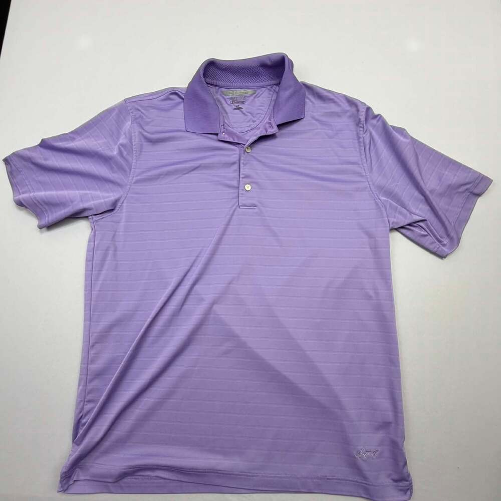 Greg Norman ML75 PlayDry Men's Striped Performance Golf Polo Shirt Purple